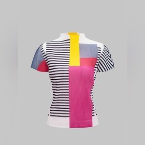 Colorful Striped Pleated Skirt abstract retro pleated size M mc5